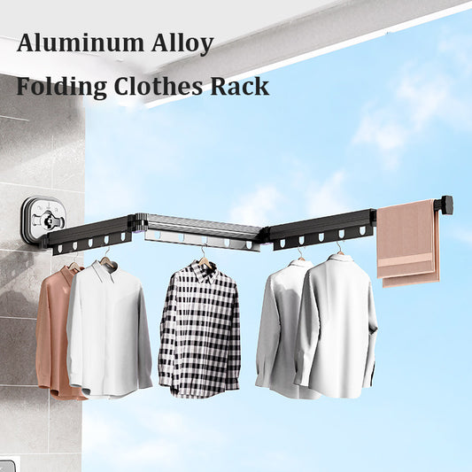 Suction Cup Folding Clothes Hanger Indoor Home Balcony Aluminum Retractable Drying Rack No Punching Folding Clothes Hanger